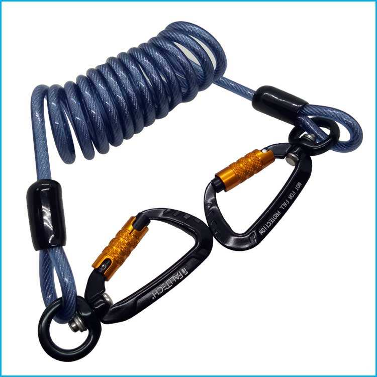 Ferramenta de segurança de bobina de mola metálica Lanyard Carabiner de alta durabilidade fácil de instalação Corda anti-queda para trabalho industrial ao ar livre
