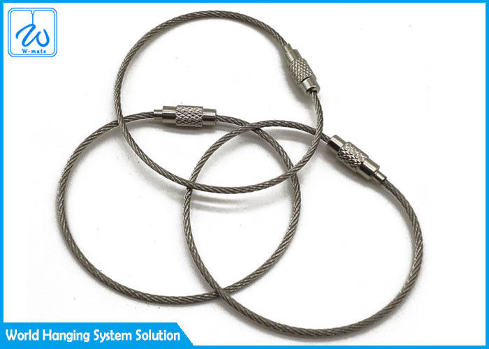 Porta-chaves do laço do cabo da curvatura do fio da etiqueta da bagagem, corda de fio de aço inoxidável Keychain