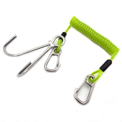 O plutônio de alta qualidade da espiral da segurança da espiral profissional do mergulho autônomo bobina o cabo Lanyard With Carabiners da ferramenta do fio de aço