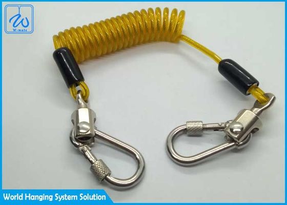 Bobina amarela Lanyard With Locking Screwgate Carabiner do fio para ferramentas da gota da parada